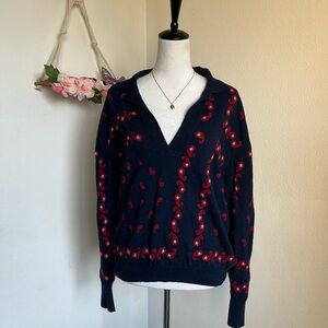Happy Sheep Navy blue Red Paisey Print Sweater